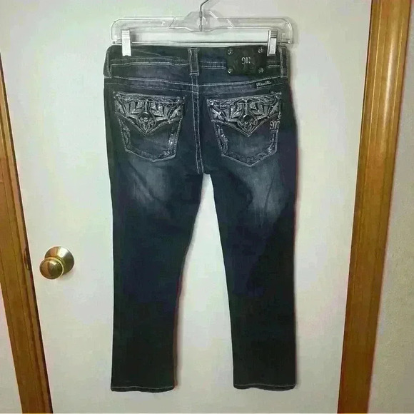 Miss Me Signature Cropped Denim Jean Women 26 Blue Dark Low Rise Back Flaps - Picture 7 of 9